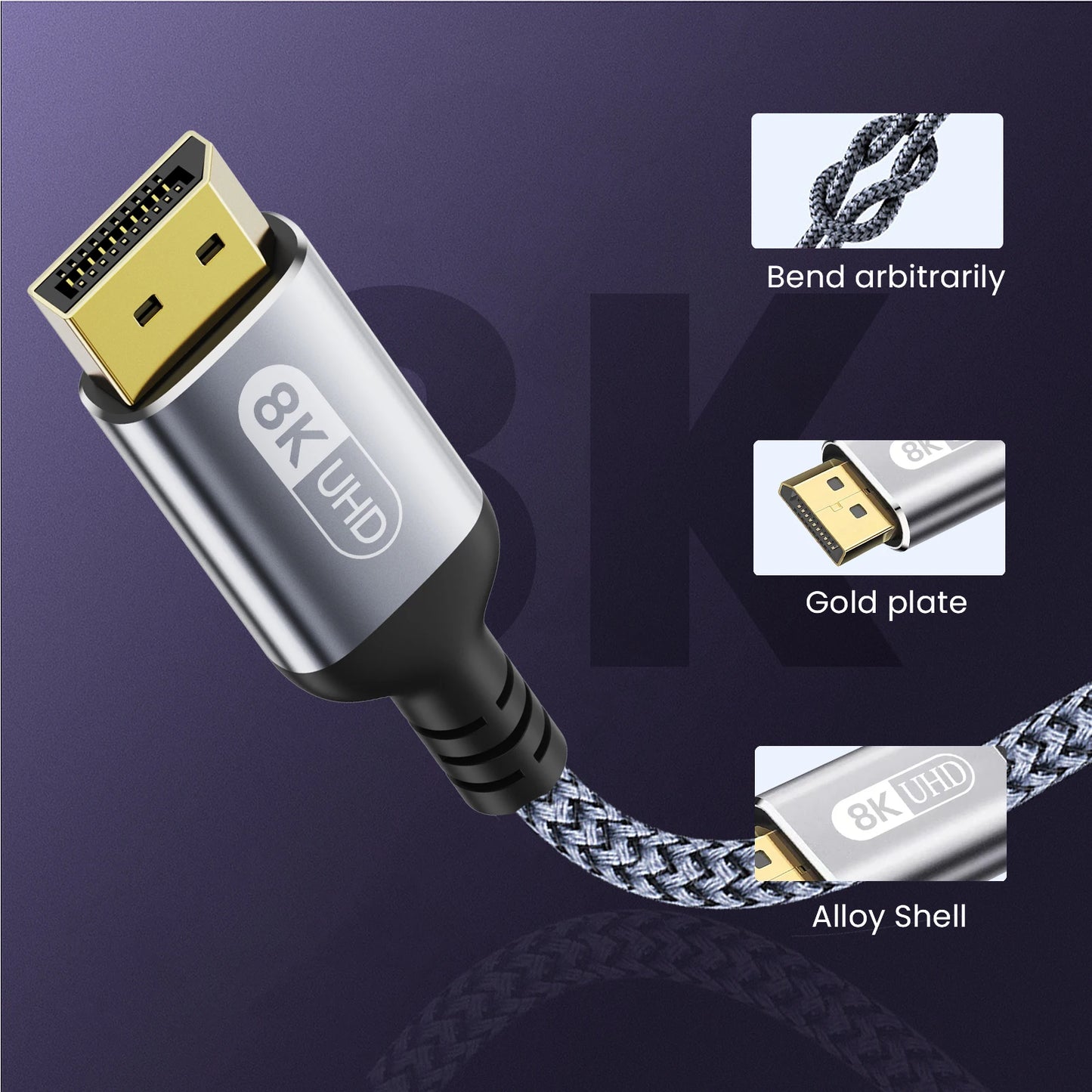 8K DP Cable DisplayPort Cable 1.4 High Speed Display Port Cord