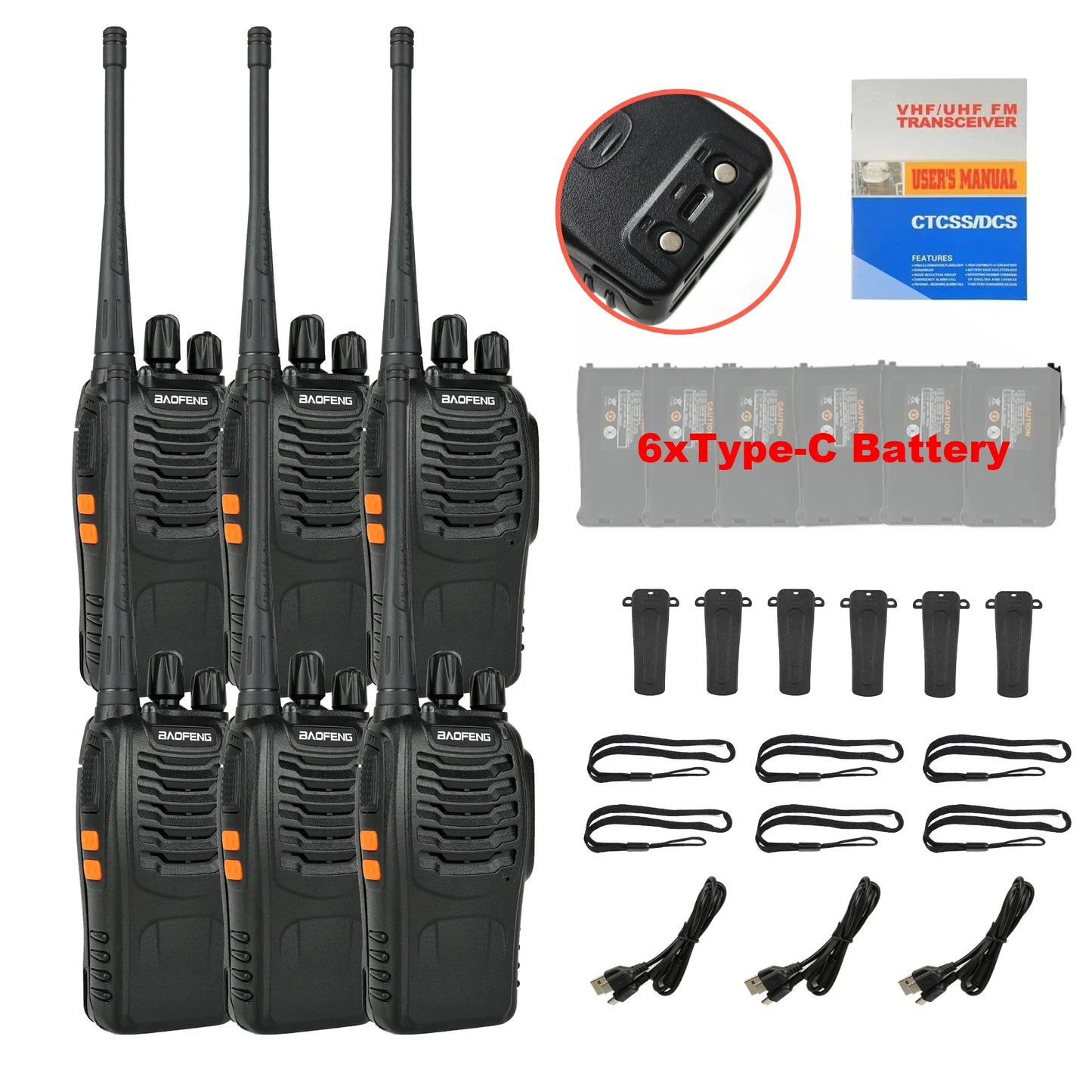 6Pcs BF 888S Walkie Talkie UHF 400 470MHz Long Range Two Way Ham Radios Transceiver