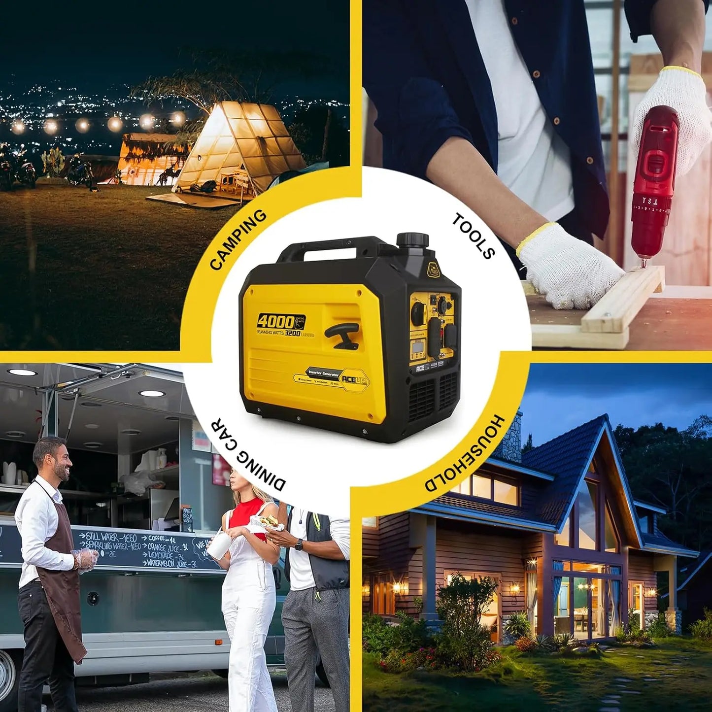 4000 Watt Portable Inverter Generator, Gas Powered Generator