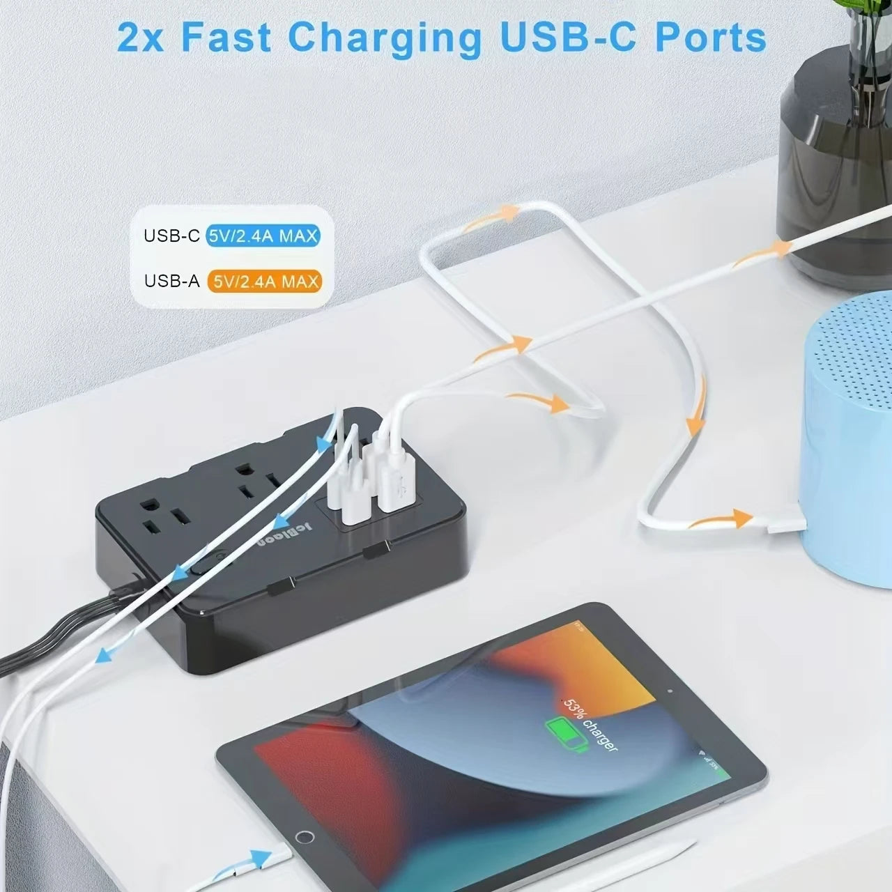 Surge Protector with 6 Widely Outlets Extender 4 USB Ports, 5ft Power Strip