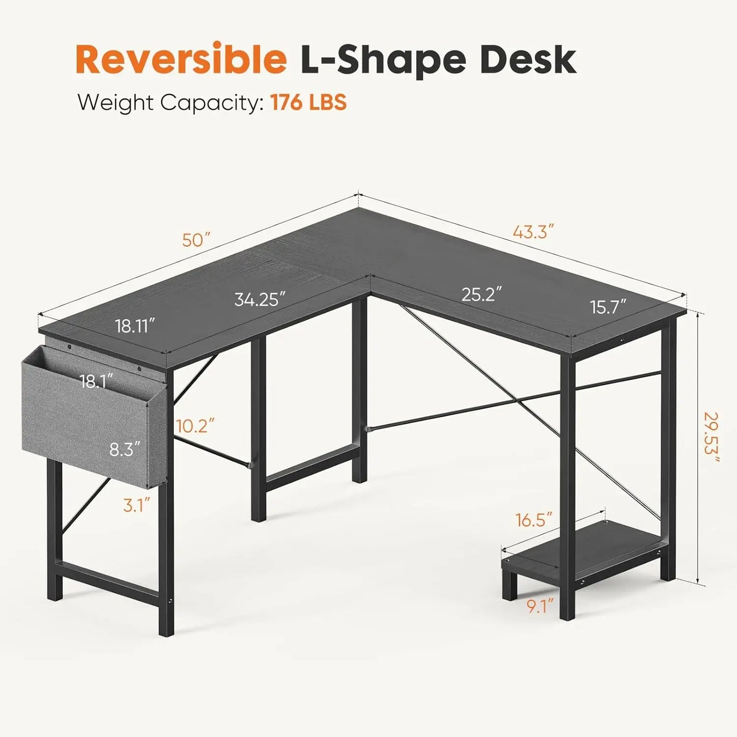 L Shaped Desk. 50-Inch Computer Desk. Corner Gaming Desk.
