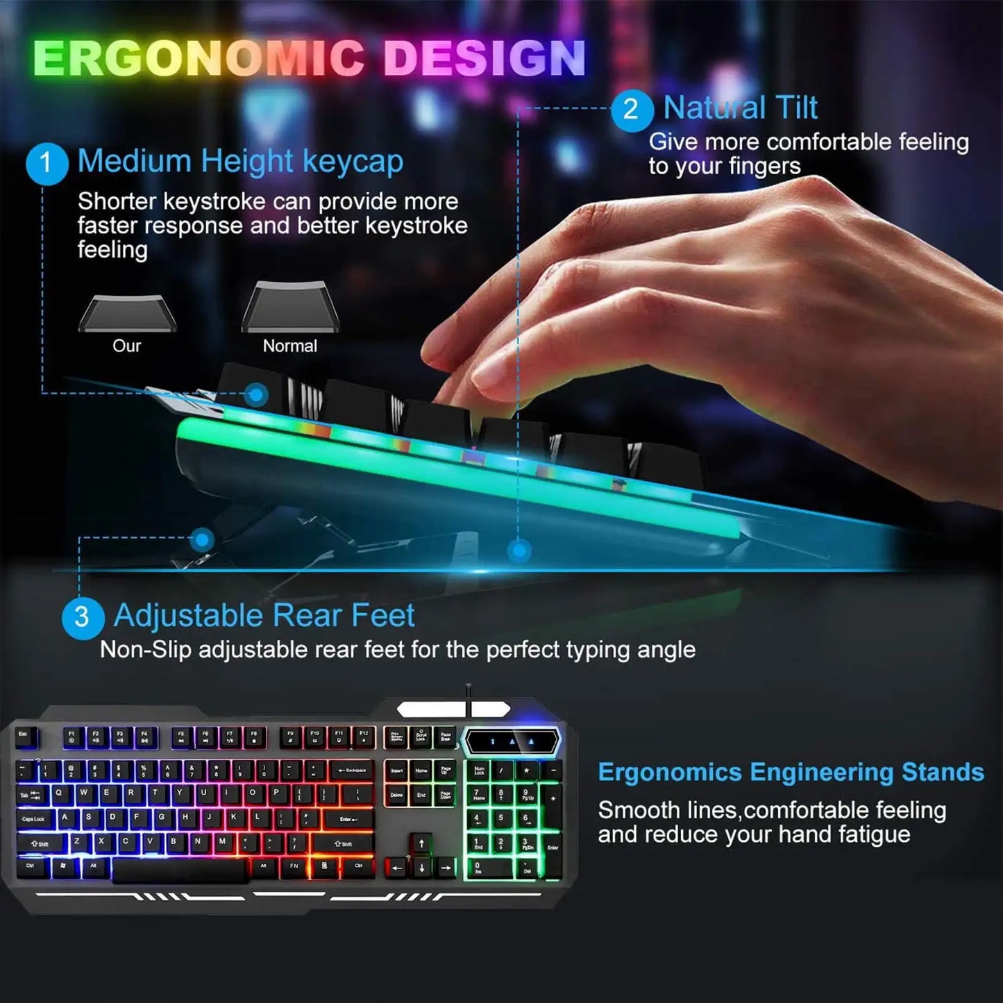 Keyboard and Mouse Set Combo, USB Wired Backlit Keyboard, Design for Windows PC Laptop Desktop Notebook