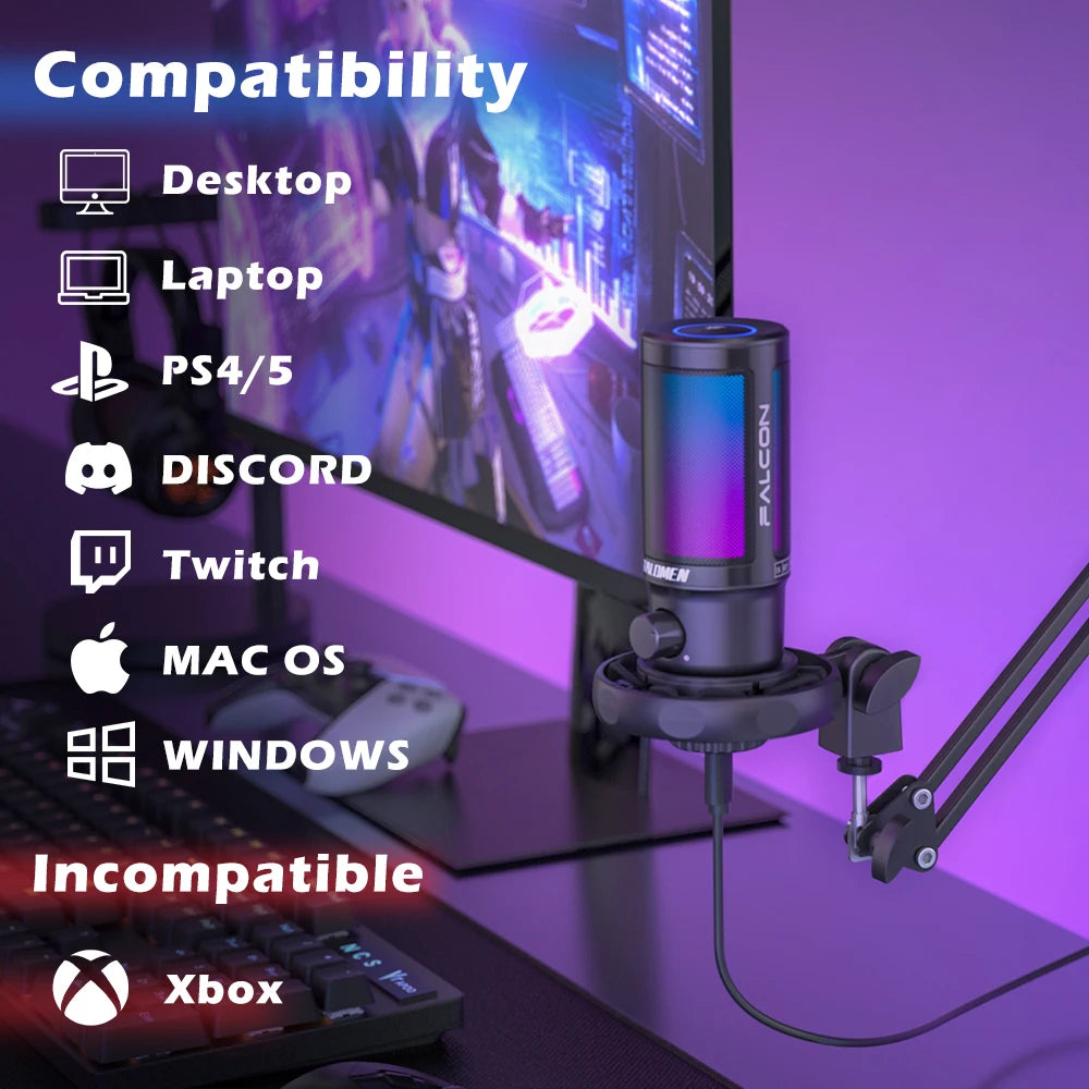 USB Microphone, Podcast Condenser Mic with Boom Arm