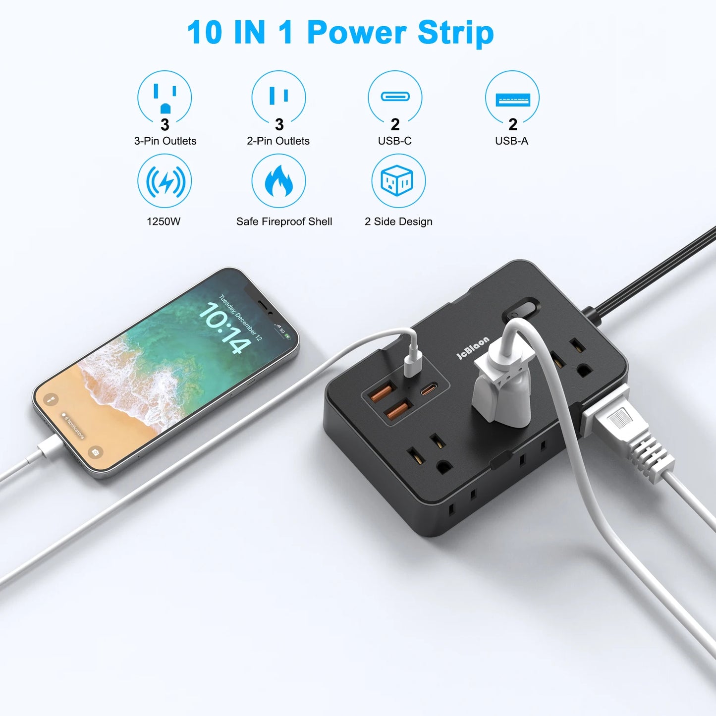 Surge Protector with 6 Widely Outlets Extender 4 USB Ports, 5ft Power Strip