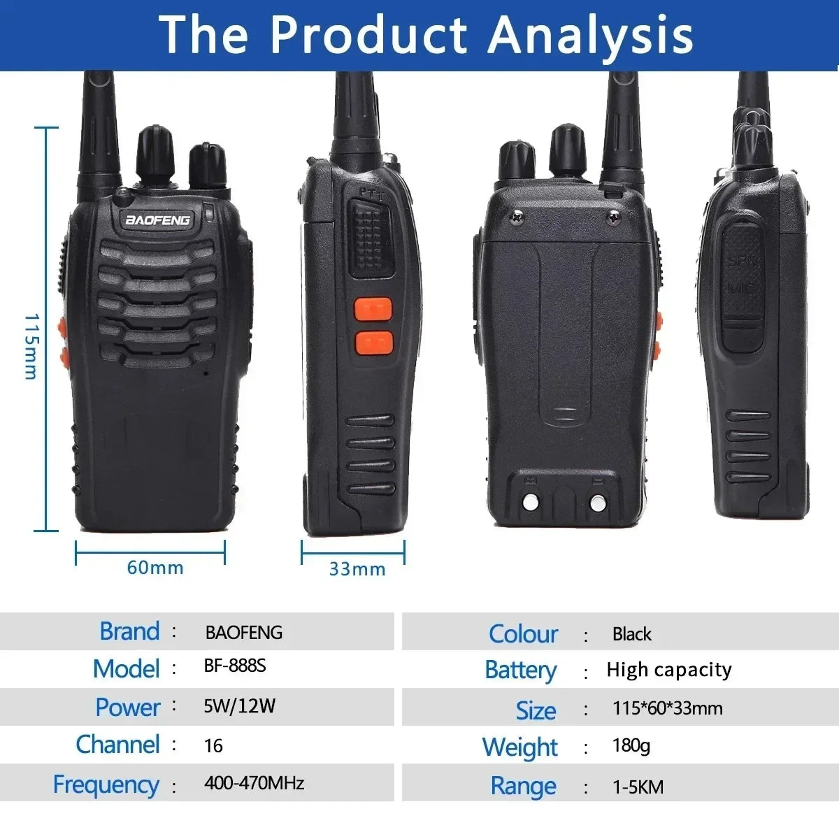 6Pcs BF 888S Walkie Talkie UHF 400 470MHz Long Range Two Way Ham Radios Transceiver