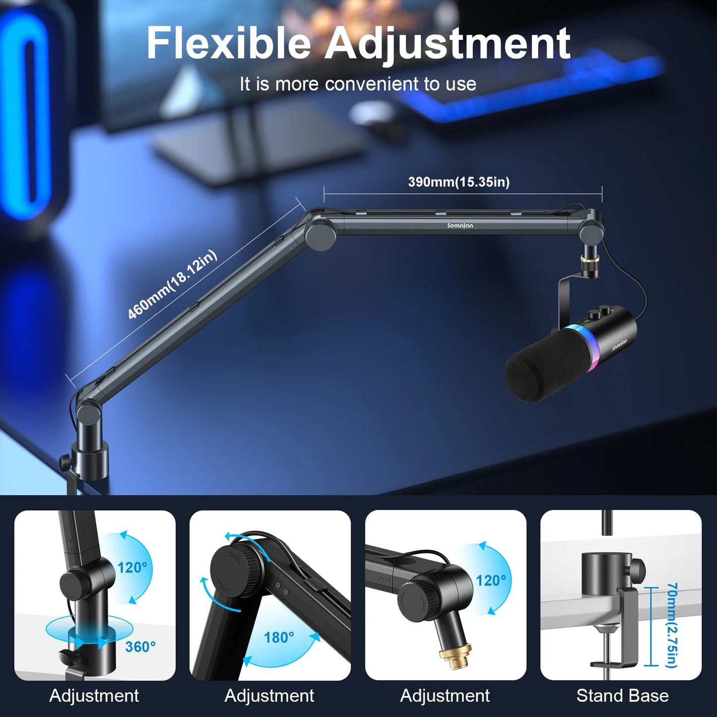 SEMNLAN Microphone Boom Arm Stand