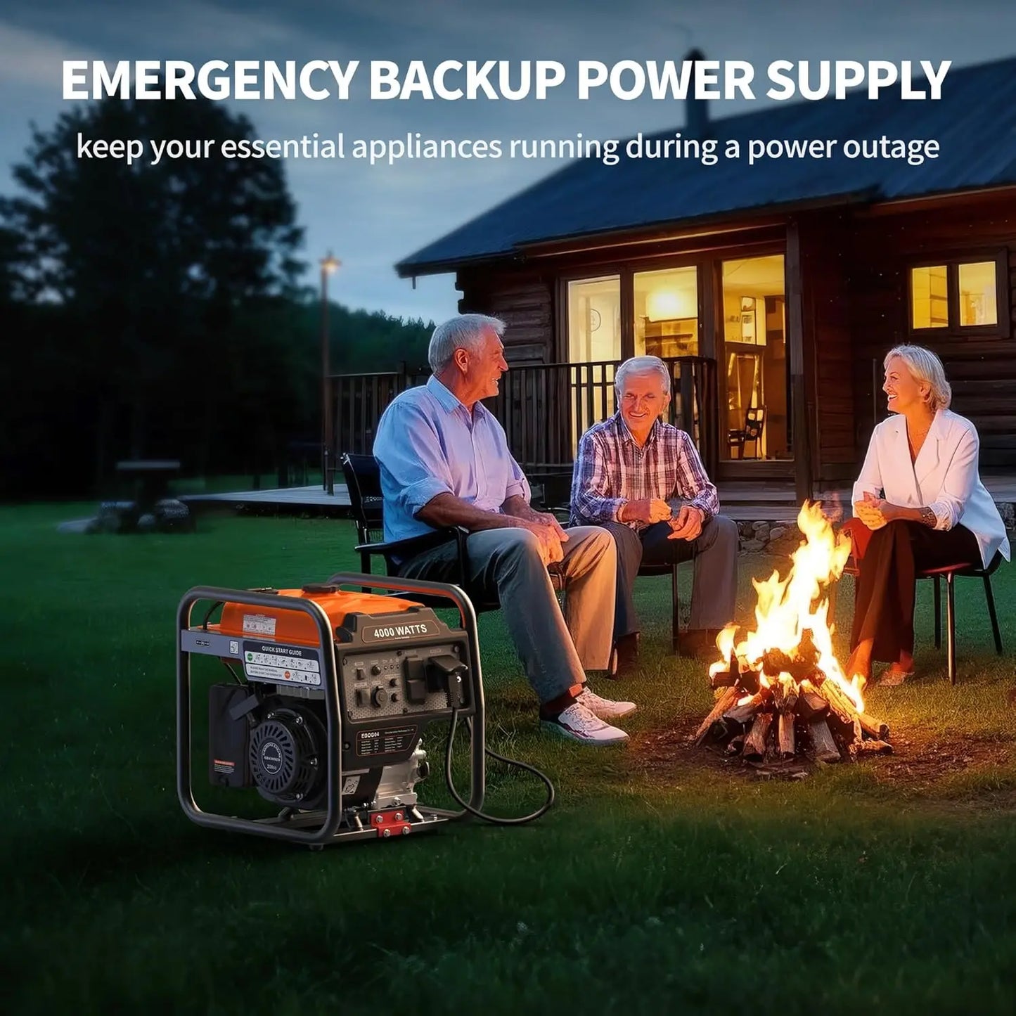 4000W Portable Inverter Generator, Gas Powered Open Frame Design