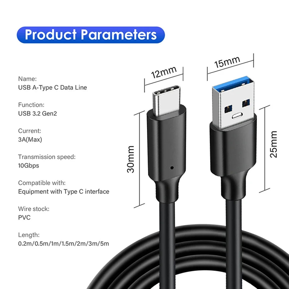 USB 3.2 10Gbps Type C Cable USB A to Type-C