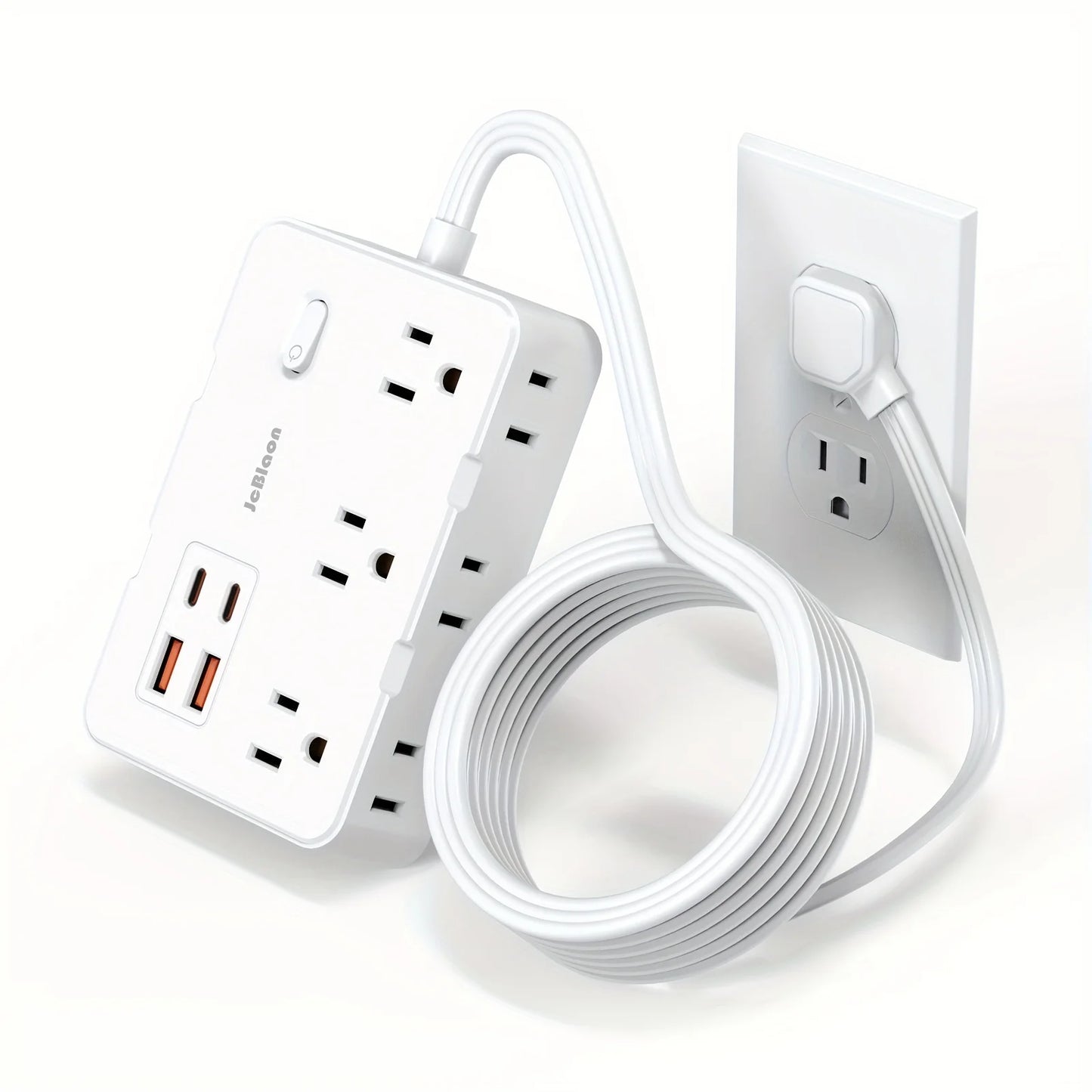Surge Protector Ultra Thin Flat US Plug with 6 Widely Outlets 4 USB Ports