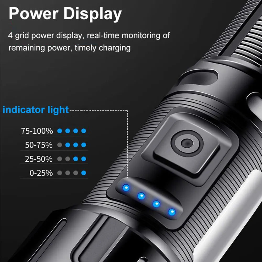 800 Meters Long Throw LED Flashlight COB Work Light USB Rechargeable Spotlights 1000000 Lumens