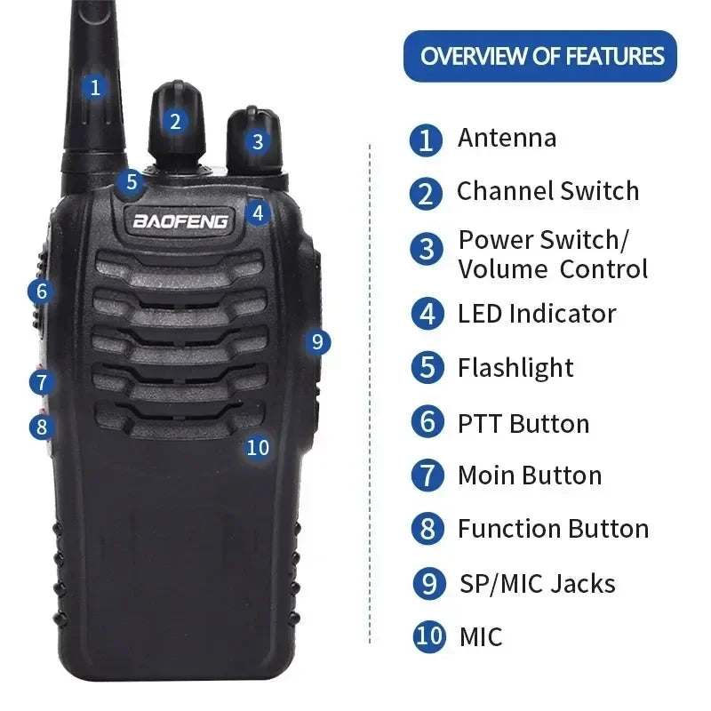 6Pcs BF 888S Walkie Talkie UHF 400 470MHz Long Range Two Way Ham Radios Transceiver