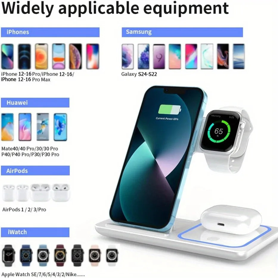 100W 3 in 1 Night Light Wireless Charger Stand