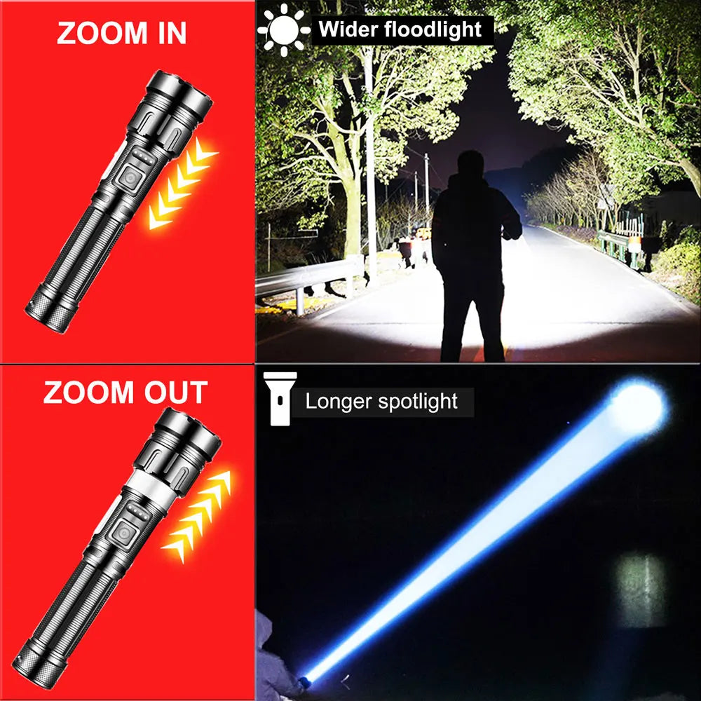 800 Meters Long Throw LED Flashlight COB Work Light USB Rechargeable Spotlights 1000000 Lumens