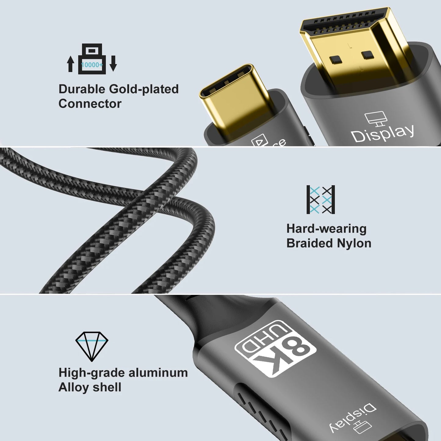 8k@60hz USB C to HDMI cable 4k@120hz Type C to HDMI