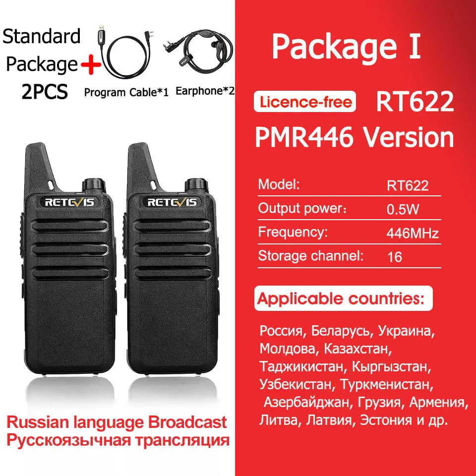 RETEVIS RT622 Walkie Talkie Mini 2 pcs PMR 446 Portable Two-way Radio