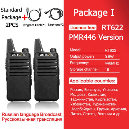 RETEVIS RT622 Walkie Talkie Mini 2 pcs PMR 446 Portable Two-way Radio