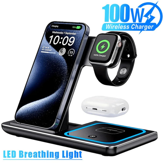 100W 3 in 1 Night Light Wireless Charger Stand