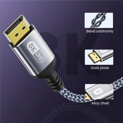 8K DP Cable DisplayPort Cable 1.4 High Speed Display Port Cord