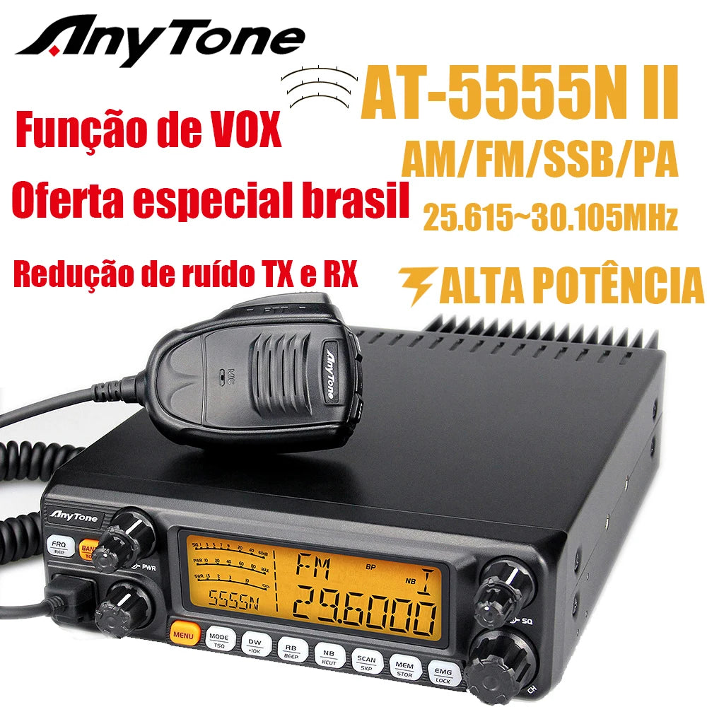 AnyTone AT-5555N II 28.000-29.700MHz 10 Meter Radio 40 Channel Mobile Transceiver