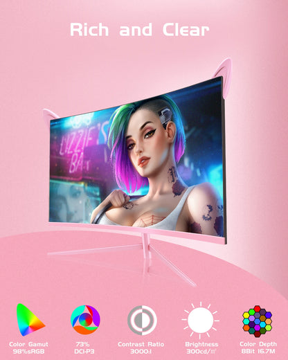 27inch Curved Pink Monitor QHD 165hz 1800R Gaming Display
