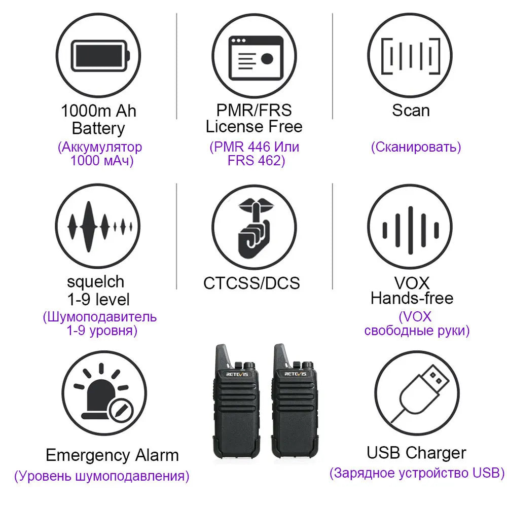RETEVIS RT622 Walkie Talkie Mini 2 pcs PMR 446 Portable Two-way Radio