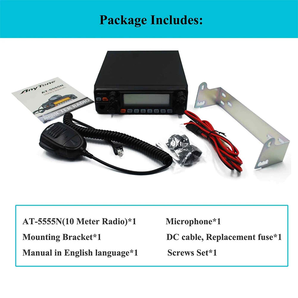 AnyTone AT-5555N II 28.000-29.700MHz 10 Meter Radio 40 Channel Mobile Transceiver