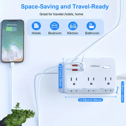 Surge Protector with 6 Widely Outlets Extender 4 USB Ports, 5ft Power Strip