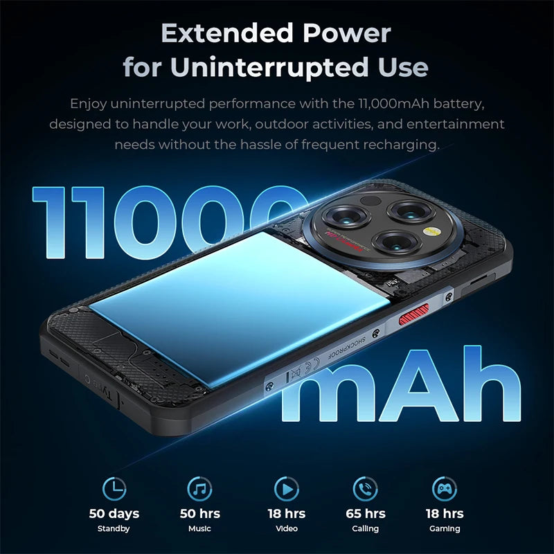 Rugged Phone 6Gb+256Gb 11000Mah Android Cell Phones