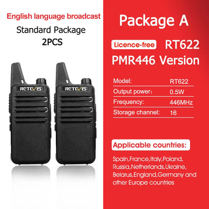 RETEVIS RT622 Walkie Talkie Mini 2 pcs PMR 446 Portable Two-way Radio