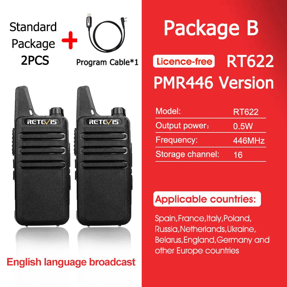 RETEVIS RT622 Walkie Talkie Mini 2 pcs PMR 446 Portable Two-way Radio