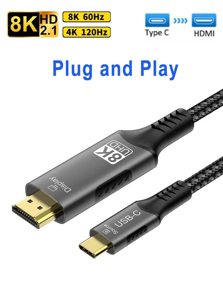 8k@60hz USB C to HDMI cable 4k@120hz Type C to HDMI