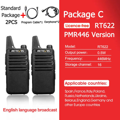 RETEVIS RT622 Walkie Talkie Mini 2 pcs PMR 446 Portable Two-way Radio