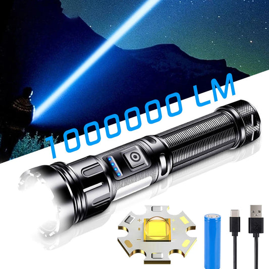 800 Meters Long Throw LED Flashlight COB Work Light USB Rechargeable Spotlights 1000000 Lumens