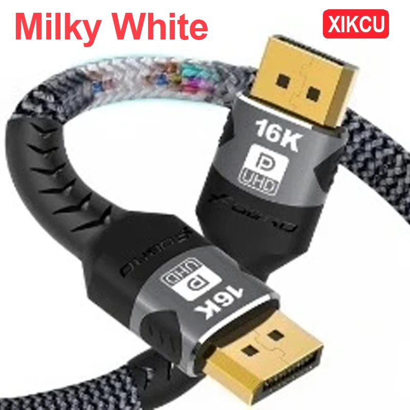 XIKCU 16K DP 2.1 8K@120Hz 4K@240Hz 80Gbps HDR Video Audio Displayport Cable Display Port for Laptop TV Projector Gaming Monitor
