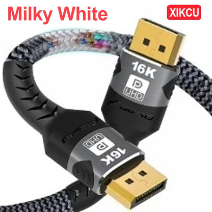 XIKCU 16K DP 2.1 8K@120Hz 4K@240Hz 80Gbps HDR Video Audio Displayport Cable Display Port for Laptop TV Projector Gaming Monitor