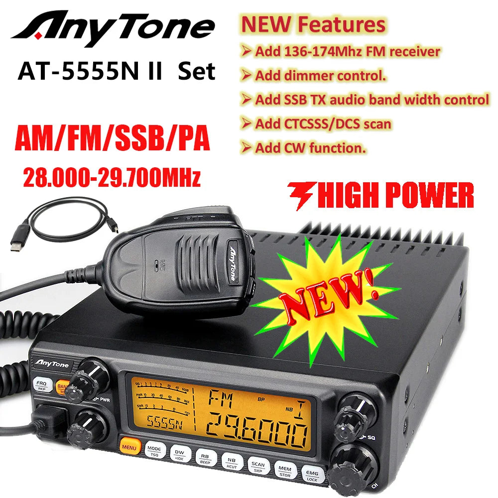 AnyTone AT-5555N II 28.000-29.700MHz 10 Meter Radio 40 Channel Mobile Transceiver
