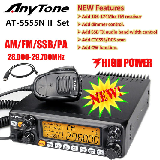 AnyTone AT-5555N II 28.000-29.700MHz 10 Meter Radio 40 Channel Mobile Transceiver