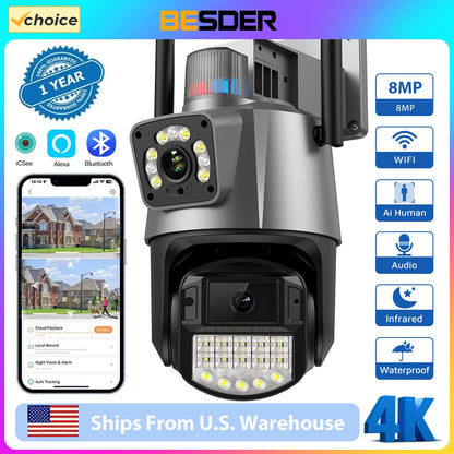 8MP PTZ WiFi Camera with Dual Screen Color Night Vision