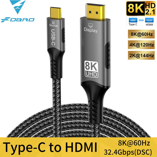 8k@60hz USB C to HDMI cable 4k@120hz Type C to HDMI