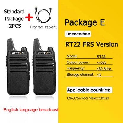 RETEVIS RT622 Walkie Talkie Mini 2 pcs PMR 446 Portable Two-way Radio