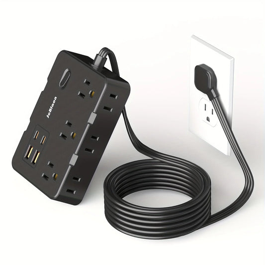 Surge Protector Ultra Thin Flat US Plug with 6 Widely Outlets 4 USB Ports
