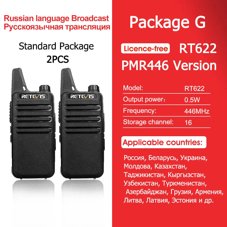RETEVIS RT622 Walkie Talkie Mini 2 pcs PMR 446 Portable Two-way Radio