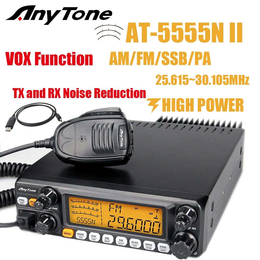 AnyTone AT-5555N II 28.000-29.700MHz 10 Meter Radio 40 Channel Mobile Transceiver