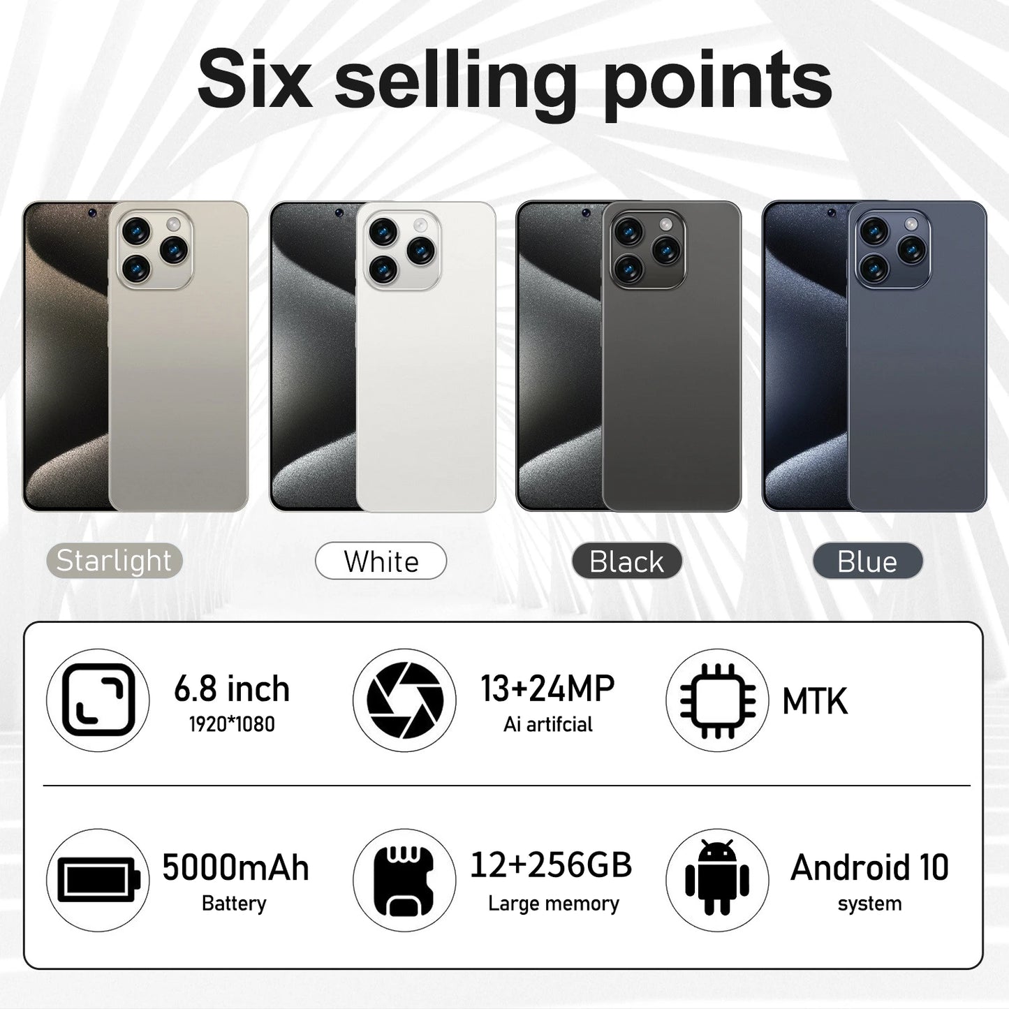 Smartphone Android Note 15 Pro 5G phone,6000mAH,12GB RAM 256G 512G 1TB ROM,6.8Inch,1920x1080HD,24+48MP,MTK10 Core Global Vision