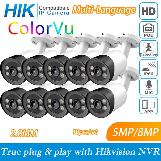 POE Camera Bullet ColorVu 8MP 5MP IP Camera MIC Night Vision Camera Surveillance CCTV