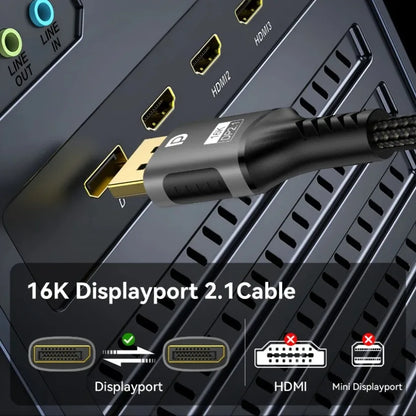 XIKCU 16K DP 2.1 8K@120Hz 4K@240Hz 80Gbps HDR Video Audio Displayport Cable Display Port for Laptop TV Projector Gaming Monitor